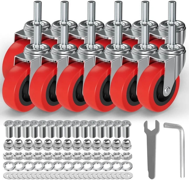 Main image of 12 Pack Creeper Wheels 2.5 Inch Heavy Duty Swivel Caster Wheel Creeper Service Cart Stool Post Mount, M10 (Around 3/8") x 1" Metric Threaded Stem Casters Wheels Replacement