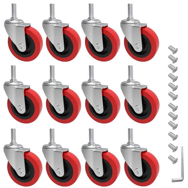 Alt view image 3 of 7 - 12 Pack Creeper Wheels 2.5 Inch Heavy Duty Swivel Caster Wheel Creeper Service Cart Stool Post Mount, M10 (Around 3/8") x 1" Metric Threaded Stem Casters Wheels Replacement