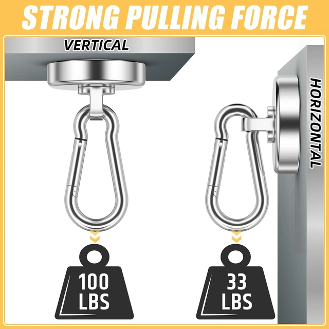 Alt view image 3 of 7 - Heavy Duty Magnet Hooks 100 LBS, Strong Magnetic Hooks, 12 Pack Magnetic Hooks with Swivel Carabiner, Hanging at Home, Office, Workplace, Refrigerator, Cruise Ship or Travel