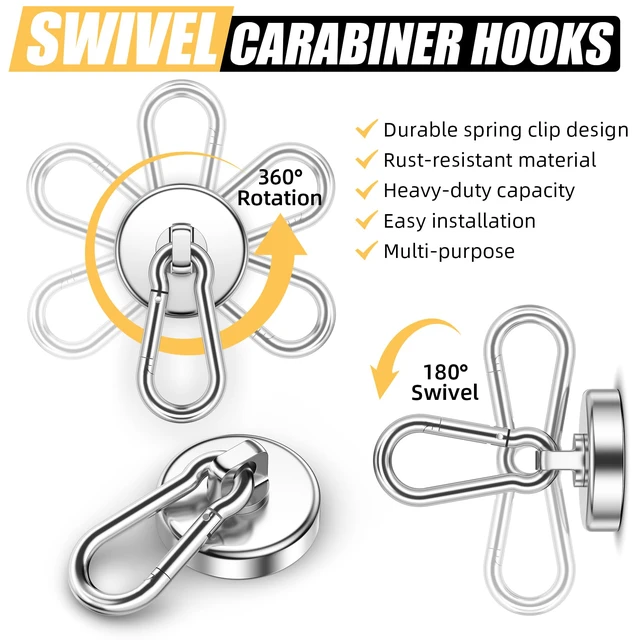 Alt view image 4 of 7 - Heavy Duty Magnet Hooks 100 LBS, Strong Magnetic Hooks, 12 Pack Magnetic Hooks with Swivel Carabiner, Hanging at Home, Office, Workplace, Refrigerator, Cruise Ship or Travel