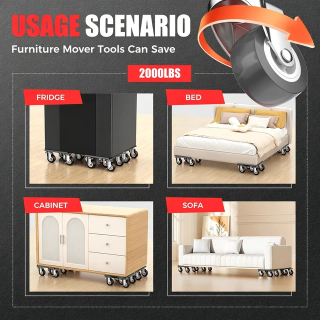 Alt view image 7 of 7 - Heavy Duty Furniture Dolly,5-Wheel Furniture Movers,6.3 Inch Carbon Steel Dolly with Lifter Tool and 360° Casters for Moving Sofas,Refrigerators,Cabinets and Other Heavy Furniture