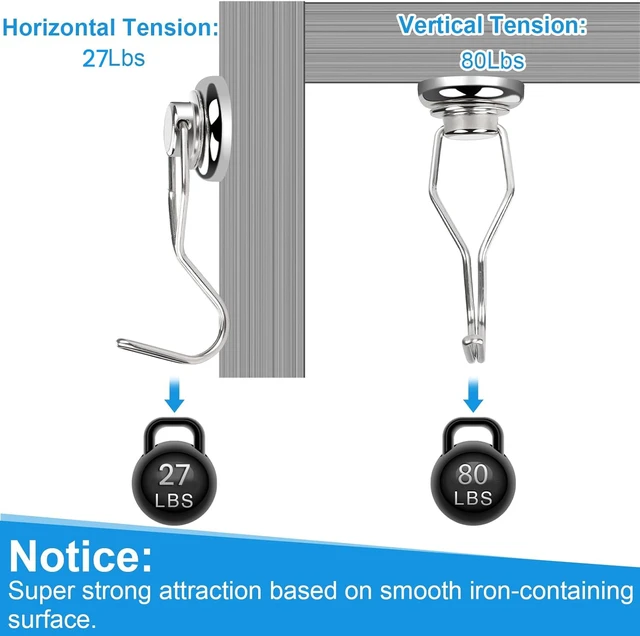 Alt view image 3 of 7 - Swivel Swing Magnetic Hooks 80LBS Heavy Duty Magnet Hook Strong Neodymium Magnetic Hook for Cruise Cabins Refrigerator Hanging Garage Workshop Office and Kitchen Silver 8 Pack