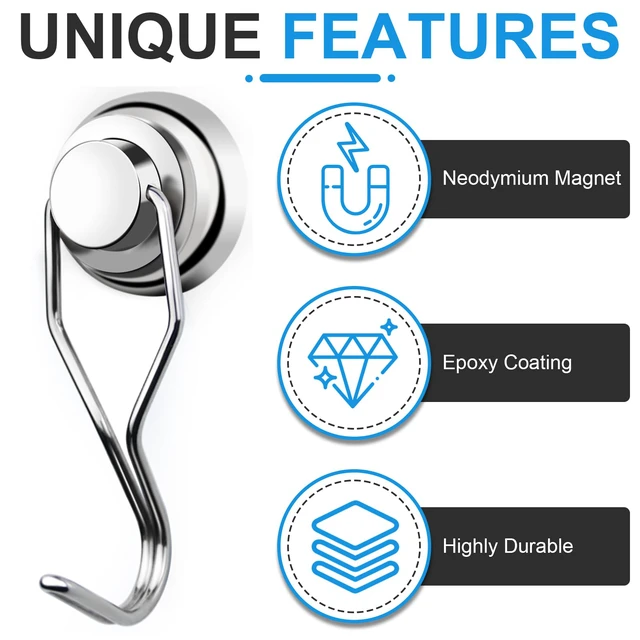 Alt view image 4 of 7 - Swivel Swing Magnetic Hooks 80LBS Heavy Duty Magnet Hook Strong Neodymium Magnetic Hook for Cruise Cabins Refrigerator Hanging Garage Workshop Office and Kitchen Silver 8 Pack