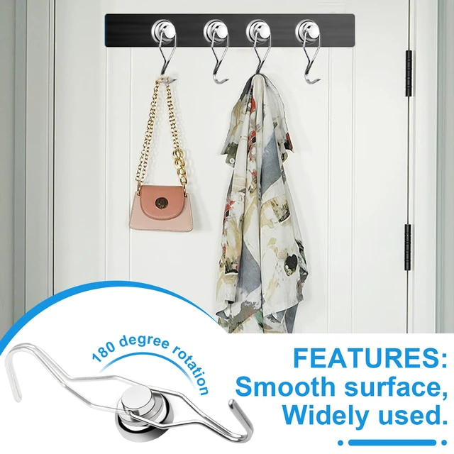 Alt view image 5 of 7 - Swivel Swing Magnetic Hooks 80LBS Heavy Duty Magnet Hook Strong Neodymium Magnetic Hook for Cruise Cabins Refrigerator Hanging Garage Workshop Office and Kitchen Silver 8 Pack