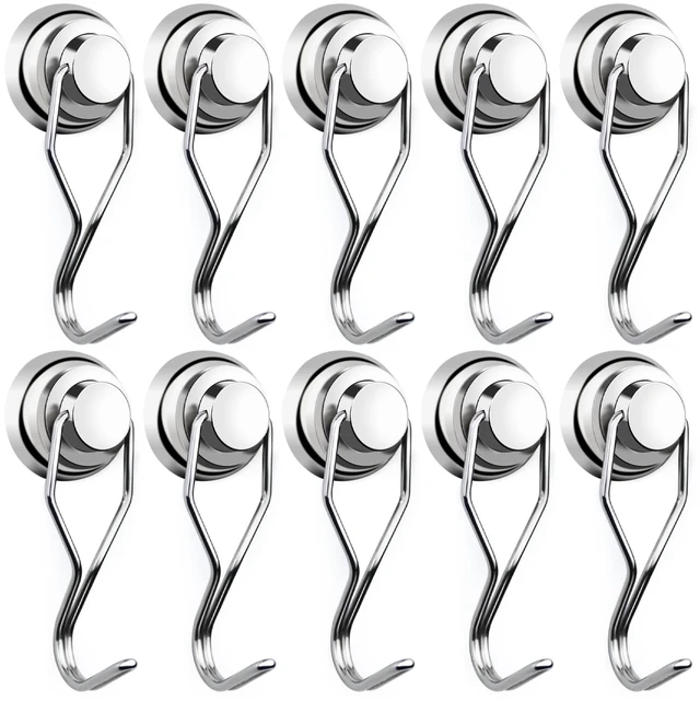 Main image of Magnetic Hooks 80LBS Swivel Swing Magnet Hooks Heavy Duty 10 Pack Strong Neodymium Magnetic Hook for Cruise Cabins Refrigerator Hanging Garage Workshop Office and Kitchen Silver