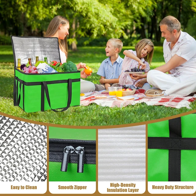 Alt view image 5 of 7 - Insulated Food Delivery Bag, XXXL Catering Bag for Keep Food Warming Large Capacity & Collapsible, Green Pizza Cooler Bags for Grocery Shopping, Picnics, Takeout, Camping