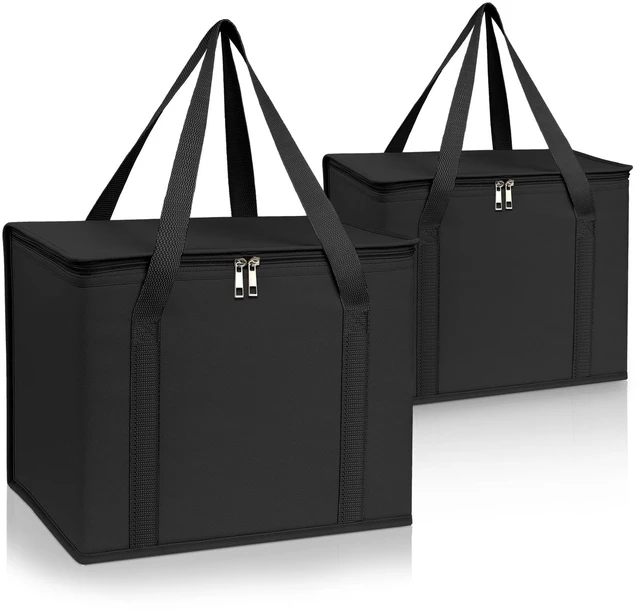 Main image of 2 Pack Insulated Grocery Shopping Bag, XL Catering Bag for Keep Food Warm Large Capacity & Collapsible, Black Pizza Cooler Bags for Grocery Shopping, Picnics, Takeout, Camping