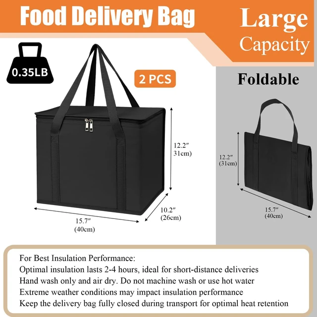 Alt view image 2 of 6 - 2 Pack Insulated Grocery Shopping Bag, XL Catering Bag for Keep Food Warm Large Capacity & Collapsible, Black Pizza Cooler Bags for Grocery Shopping, Picnics, Takeout, Camping