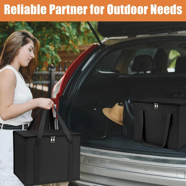 Alt view image 5 of 6 - 2 Pack Insulated Grocery Shopping Bag, XL Catering Bag for Keep Food Warm Large Capacity & Collapsible, Black Pizza Cooler Bags for Grocery Shopping, Picnics, Takeout, Camping