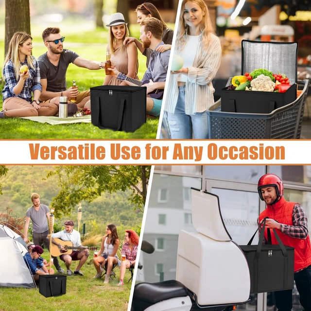 Alt view image 6 of 6 - 2 Pack Insulated Grocery Shopping Bag, XL Catering Bag for Keep Food Warm Large Capacity & Collapsible, Black Pizza Cooler Bags for Grocery Shopping, Picnics, Takeout, Camping
