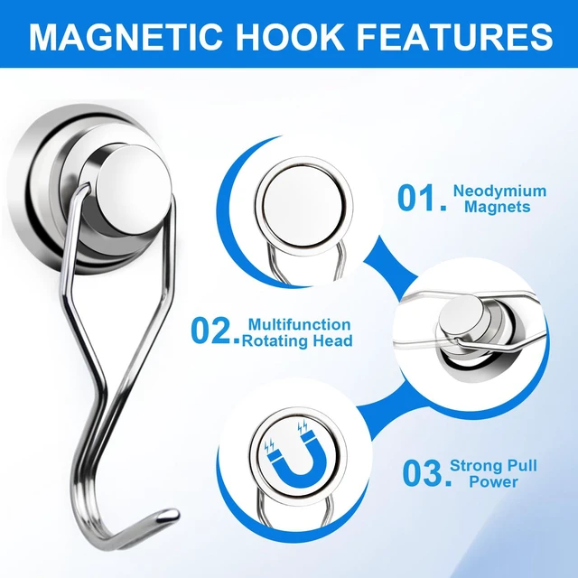 Alt view image 4 of 6 - Magnetic Hooks 80LBS Swivel Swing Magnet Hooks Heavy Duty 10 Pack Strong Neodymium Magnetic Hook for Cruise Cabins Refrigerator Hanging Garage Workshop Office and Kitchen Silver