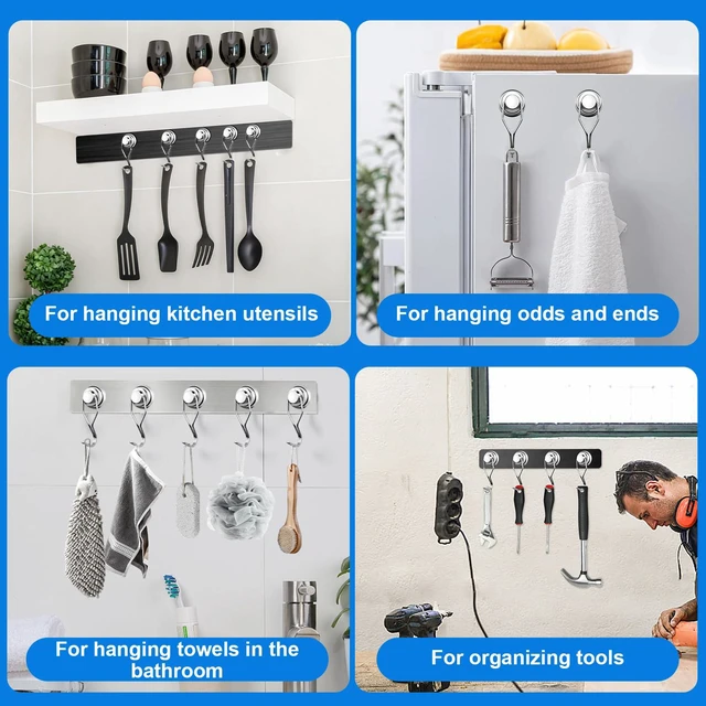 Alt view image 5 of 6 - Magnetic Hooks 80LBS Swivel Swing Magnet Hooks Heavy Duty 10 Pack Strong Neodymium Magnetic Hook for Cruise Cabins Refrigerator Hanging Garage Workshop Office and Kitchen Silver
