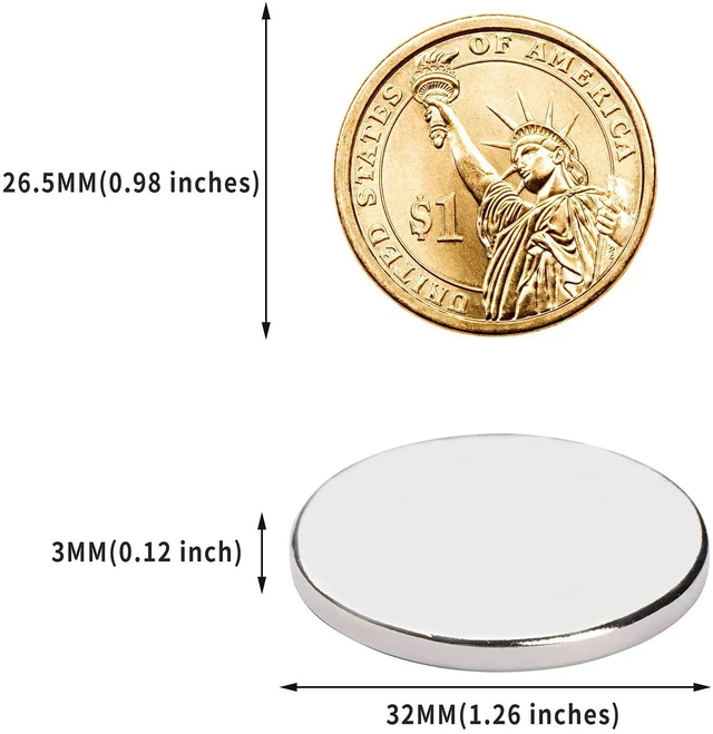 Alt view image 2 of 6 - Super Strong Neodymium Disc Magnets, Powerful N52 Rare Earth Magnets for Fridge, DIY, Building, Scientific, Craft, and Office Magnets- 1.26 inch x 1/8 inch (20)