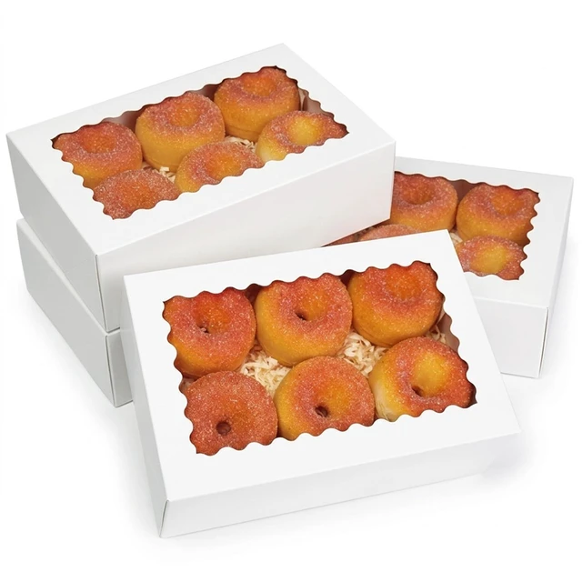 Main image of Auto-pop up Cookie Box with Window 9x6x2.5 Inch White 50Pcs Pastry Macaron Bakery Pie Box For Packaging