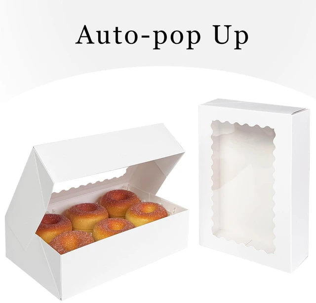 Alt view image 2 of 7 - Auto-pop up Cookie Box with Window 9x6x2.5 Inch White 50Pcs Pastry Macaron Bakery Pie Box For Packaging