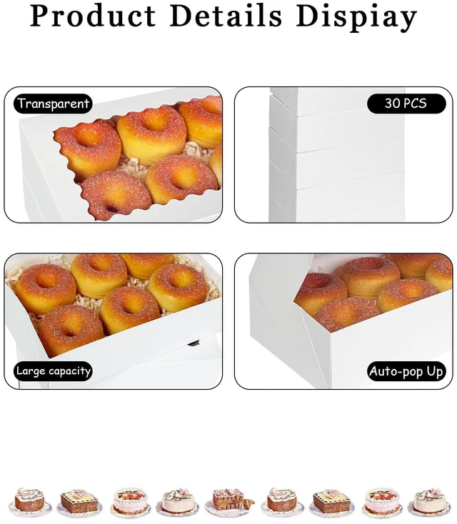 Alt view image 4 of 7 - Auto-pop up Cookie Box with Window 9x6x2.5 Inch White 50Pcs Pastry Macaron Bakery Pie Box For Packaging