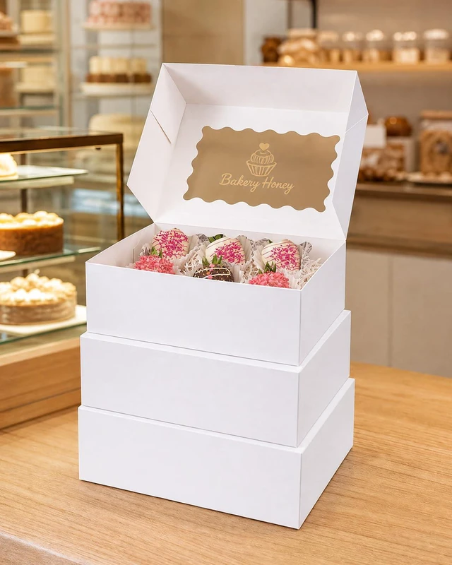 Alt view image 7 of 7 - Auto-pop up Cookie Box with Window 9x6x2.5 Inch White 50Pcs Pastry Macaron Bakery Pie Box For Packaging