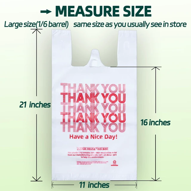 Alt view image 3 of 6 - 1050 Count Plastic Bags with Handles, T-Shirt bags, Thank You bag, Grocery bag, Shopping bag, for Small Business, White and Reusable, 1/6 Barrel, Large Size 11"x6"x21"