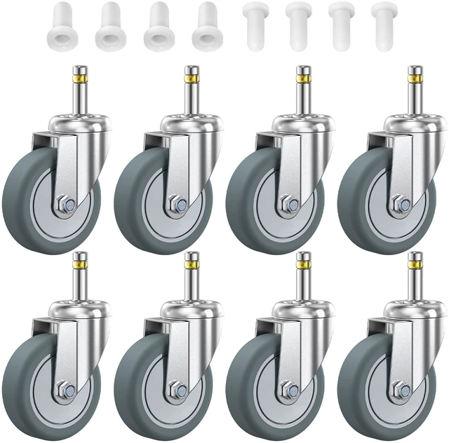 Main image of Stem Caster Wheels 3 inch Casters Set of 8, 7/16-Inch Stem Diameter Swivel Castors Heavy Duty TPR Rubber Replacement Castor for Cart, Stool, Mop Bucket, Grill, Shop Vac