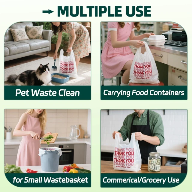 Alt view image 5 of 6 - 1050 Count Plastic Bags with Handles, T-Shirt bags, Thank You bag, Grocery bag, Shopping bag, for Small Business, White and Reusable, 1/6 Barrel, Large Size 11"x6"x21"