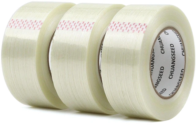 Main image of 3Pack Mono Filament Strapping Tape 6.2mil x 2Inch x 60yds Commodity Grade Heavy Duty Transparent Reinforced Fiberglass Tape