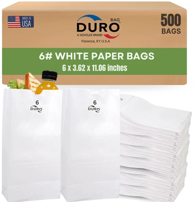 Main image of 6# White Paper Lunch Bags, 500 Count, 6 x 3.62 x 11.06 In Paper Lunch Bags Bulk, Large Disposable Sacks for Sandwiches, Bagels, Deli, Bakery, Grocery, Takeout & Delivery