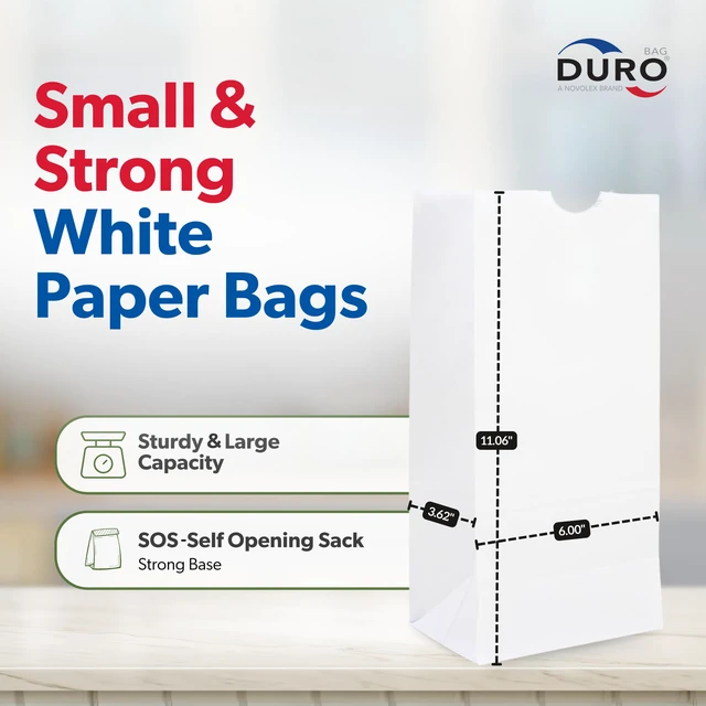 Alt view image 3 of 7 - 6# White Paper Lunch Bags, 500 Count, 6 x 3.62 x 11.06 In Paper Lunch Bags Bulk, Large Disposable Sacks for Sandwiches, Bagels, Deli, Bakery, Grocery, Takeout & Delivery