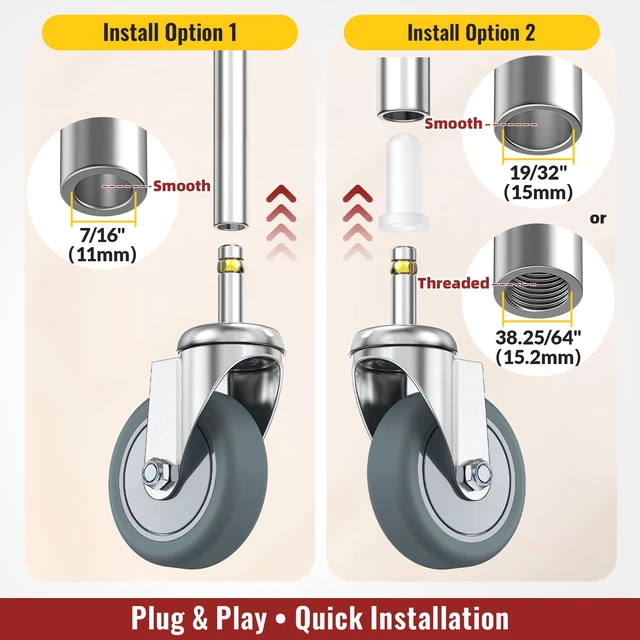 Alt view image 7 of 7 - Stem Caster Wheels 3 inch Casters Set of 8, 7/16-Inch Stem Diameter Swivel Castors Heavy Duty TPR Rubber Replacement Castor for Cart, Stool, Mop Bucket, Grill, Shop Vac