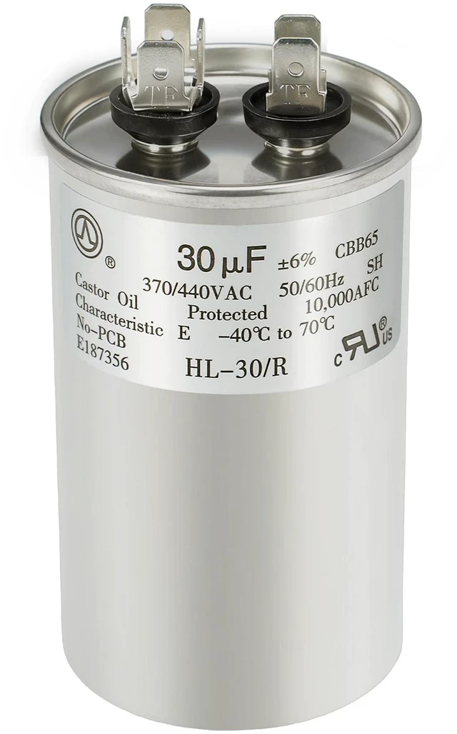 Main image of AC Capacitor 30uF or 30MFD ±6% 370V/440VAC CBB65 Oval Start Capacitor for Heat Pump Air Conditionerfor AC Motor Run or Fan Start and CoolTen Years of Coverage