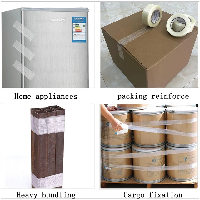 Alt view image 5 of 7 - 3Pack Mono Filament Strapping Tape 6.2mil x 2Inch x 60yds Commodity Grade Heavy Duty Transparent Reinforced Fiberglass Tape