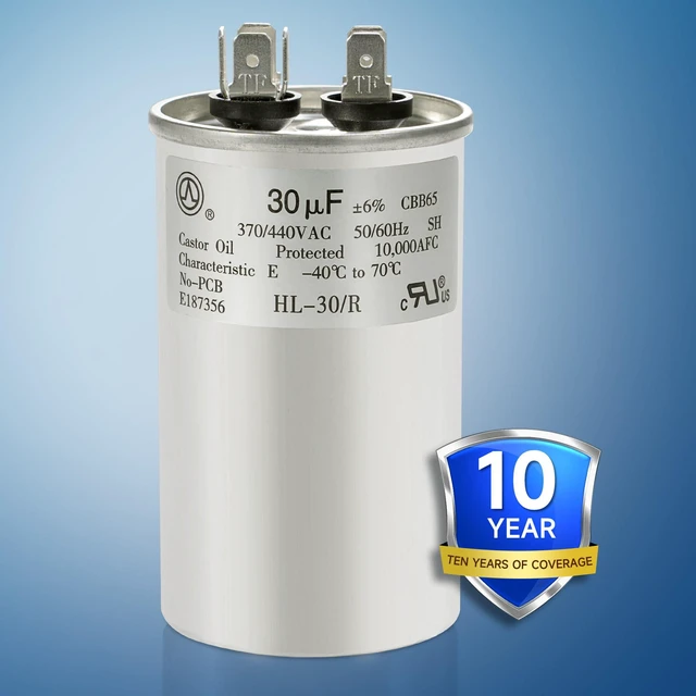 Alt view image 2 of 7 - AC Capacitor 30uF or 30MFD ±6% 370V/440VAC CBB65 Oval Start Capacitor for Heat Pump Air Conditionerfor AC Motor Run or Fan Start and CoolTen Years of Coverage