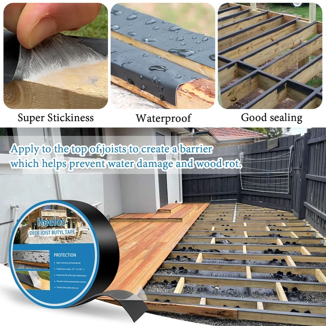 Alt view image 4 of 7 - Deck Joist Tape 2''×50',4 Pack Weather-Resistant Joist Tape for Decking,Waterproof Seal Antiseptic Butyl Decking Tape,Self-Adhesive Flashing JoistsTape for Wood Decks Beams Roof