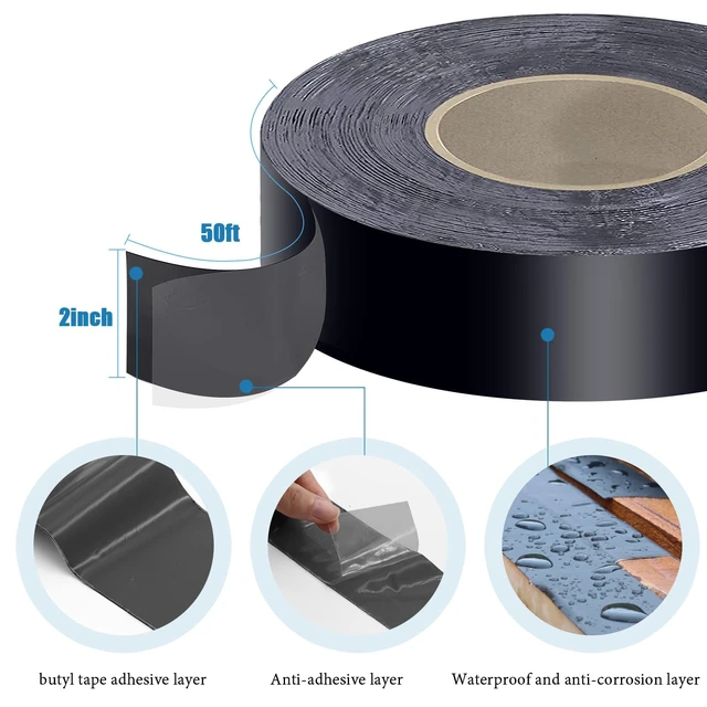 Alt view image 2 of 7 - Deck Joist Tape 2''×50',4 Pack Weather-Resistant Joist Tape for Decking,Waterproof Seal Antiseptic Butyl Decking Tape,Self-Adhesive Flashing JoistsTape for Wood Decks Beams Roof