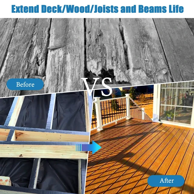 Alt view image 6 of 7 - Deck Joist Tape 2''×50',4 Pack Weather-Resistant Joist Tape for Decking,Waterproof Seal Antiseptic Butyl Decking Tape,Self-Adhesive Flashing JoistsTape for Wood Decks Beams Roof