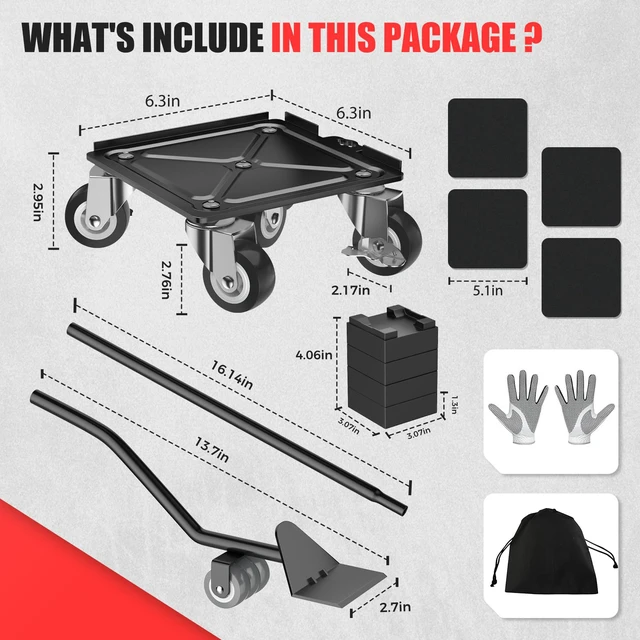 Alt view image 2 of 7 - Heavy Duty Furniture Dolly,5-Wheel Furniture Movers,6.3 Inch Carbon Steel Dolly with Lifter Tool and 360° Casters for Moving Sofas,Refrigerators,Cabinets and Other Heavy Furniture