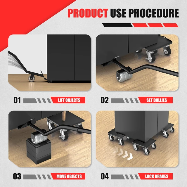 Alt view image 5 of 7 - Heavy Duty Furniture Dolly,5-Wheel Furniture Movers,6.3 Inch Carbon Steel Dolly with Lifter Tool and 360° Casters for Moving Sofas,Refrigerators,Cabinets and Other Heavy Furniture