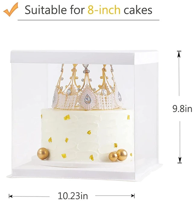 Alt view image 3 of 7 - 2Pcs Large Cake PET Clear Box, 10" X 10" X 9" with ribbon and pre-folded lid, for 8" cake packing carry, baking cookie display, Carry Tall Layer Gift, Festive Gift Box -White