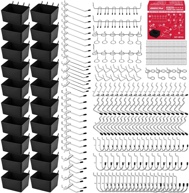 Main image of 320PCS Pegboard Accessories Kit, Pegboard Hooks Assortment with Bins and Stainless Steel Peg Locks, Tool Organizer for 1/8" and 1/4" Pegboards, Garage Wall Organization, Workshop and Tool Storage