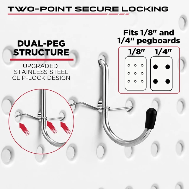 Alt view image 3 of 7 - 120PCS Pegboard Accessories Kit, Pegboard Hooks Assortment with Bins and Stainless Steel Peg Locks, Tool Organizer for 1/8" and 1/4" Pegboards, Garage Wall Organization, Workshop and Tool Storage
