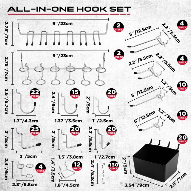 Alt view image 2 of 7 - 320PCS Pegboard Accessories Kit, Pegboard Hooks Assortment with Bins and Stainless Steel Peg Locks, Tool Organizer for 1/8" and 1/4" Pegboards, Garage Wall Organization, Workshop and Tool Storage