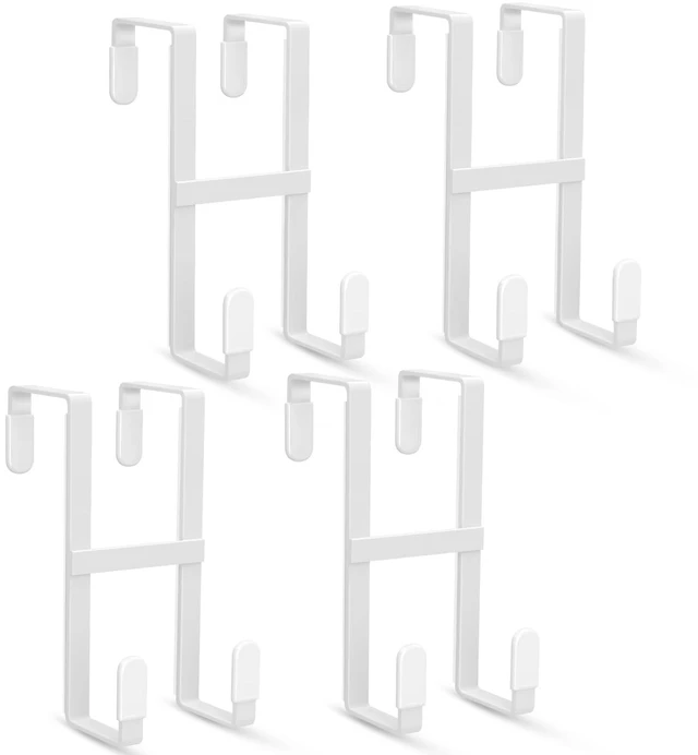 Main image of Over The Door Hooks, 4 Packs Double Sided-Hanger Fits Door 1-7/8"White No Scratch Door Hanger Hook, Heavy Duty No Drill Wall Hooks for Hanging Coats Towels Bags Wreath Kitchen Bathroom 5.12"L
