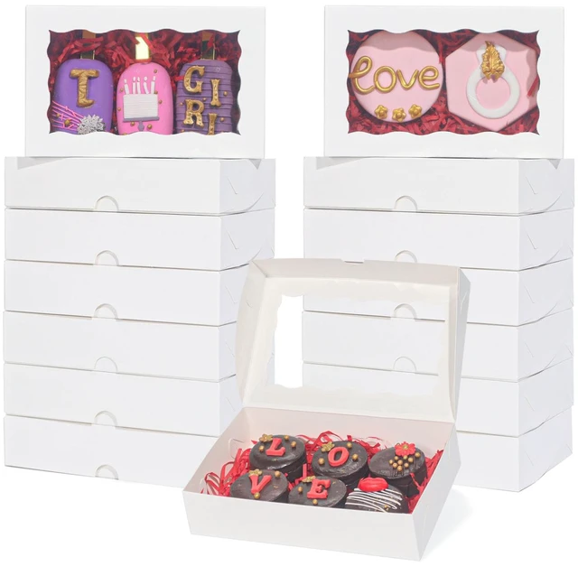 Main image of 100 Pack White 7 x 4 3/8 x 1 1/2inches Cookies Boxes with Window Christmas Bakery Packaging for Macaron Treat Boxes Chocolate Truffle