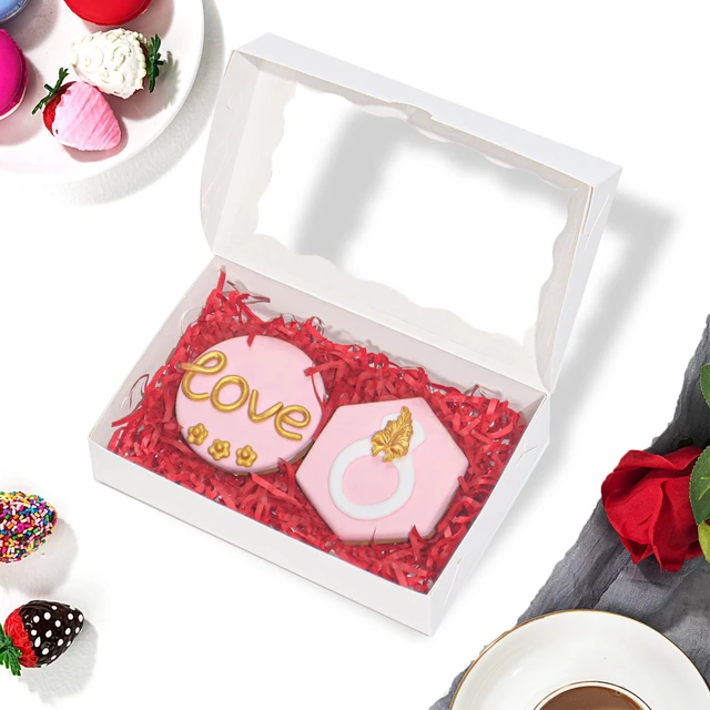 Alt view image 2 of 7 - 100 Pack White 7 x 4 3/8 x 1 1/2inches Cookies Boxes with Window Christmas Bakery Packaging for Macaron Treat Boxes Chocolate Truffle