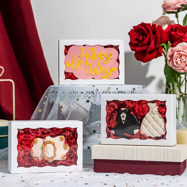 Alt view image 3 of 7 - 100 Pack White 7 x 4 3/8 x 1 1/2inches Cookies Boxes with Window Christmas Bakery Packaging for Macaron Treat Boxes Chocolate Truffle
