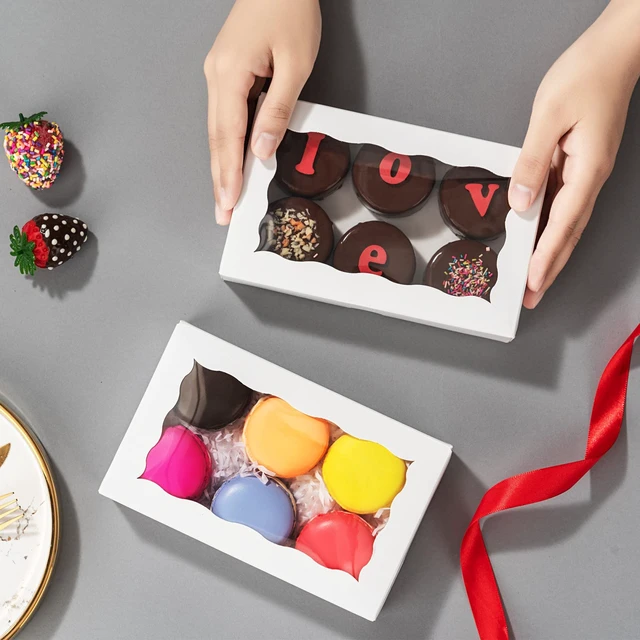 Alt view image 4 of 7 - 100 Pack White 7 x 4 3/8 x 1 1/2inches Cookies Boxes with Window Christmas Bakery Packaging for Macaron Treat Boxes Chocolate Truffle