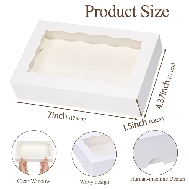 Alt view image 5 of 7 - 100 Pack White 7 x 4 3/8 x 1 1/2inches Cookies Boxes with Window Christmas Bakery Packaging for Macaron Treat Boxes Chocolate Truffle