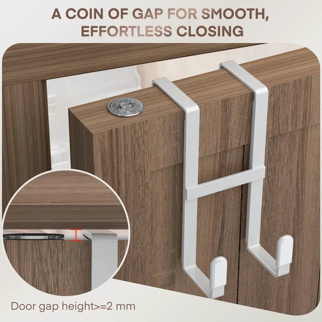 Alt view image 6 of 7 - Over The Door Hooks, 4 Packs Double Sided-Hanger Fits Door 1-7/8"White No Scratch Door Hanger Hook, Heavy Duty No Drill Wall Hooks for Hanging Coats Towels Bags Wreath Kitchen Bathroom 5.12"L