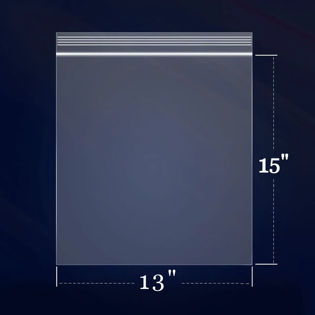 Alt view image 2 of 3 - 200 Count - 13" x 15" Clear Reclosable Zip Plastic Poly Bags - 2 Gallon Zip Bags for Clothing, T-Shirts, Pants