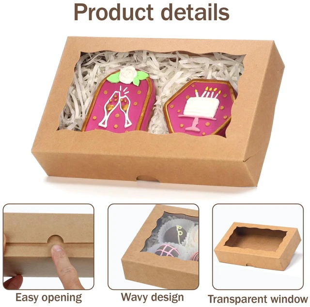 Alt view image 6 of 7 - 100 Pack Brown 7 x 4 3/8 x 1 1/2inches Cookies Boxes for Wedding Baby Shower Bakery Boxes for Macaron Truffle Donut Chocolate Cakesicle