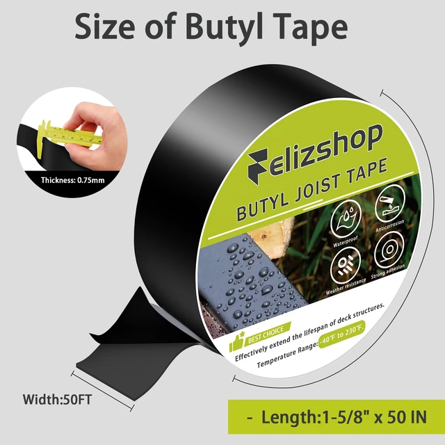Alt view image 2 of 7 - 1 5/8" x 50' Deck Joist Tape,Waterproof Antiseptic Butyl Tape,Seal Anti-Corrosion Butyl Joist Tape, Weather Resistance Self-Adhesive Flashing Joist Tape for Decking Joists Wood Decks Beams8 Rolls